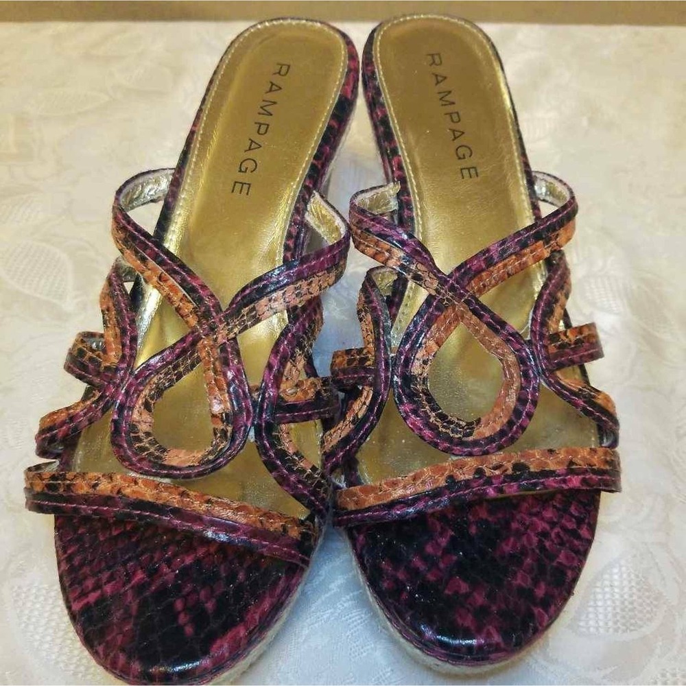 Womens Snake Slides Sandals Multicolor Snake Print Shoes Heel Cork Red Wedge 10